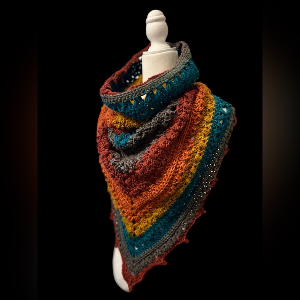Boho-Elegant Handmade Crochet Bandana Cowl In Jewel Tones, Premium Bulky Acrylic